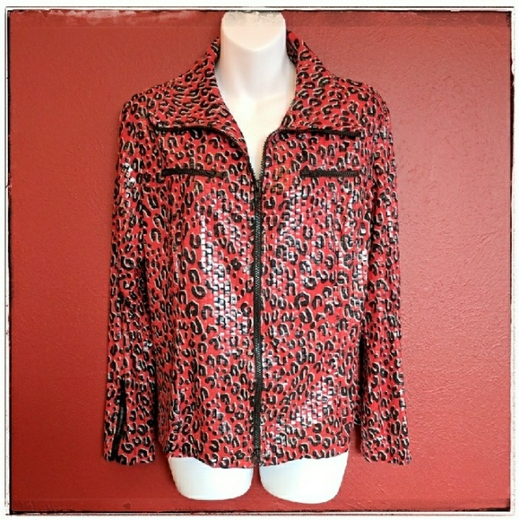 red and black leopard print jacket